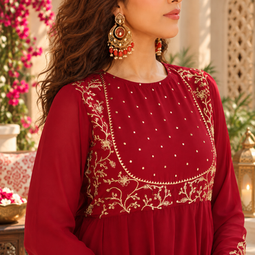 Women’s Embroidered Anarkali Kurta with Palazzo Set