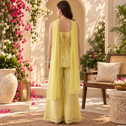 Women's Sleeveless Kurti with Wide-Leg Pants & Dupatta Set