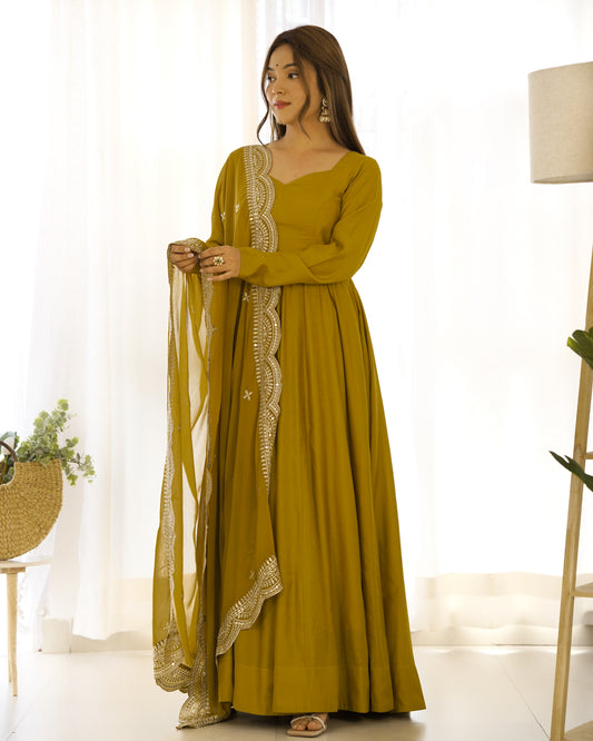Women’s Premium Chanderi Silk Anarkali Suit Set with Dupatta