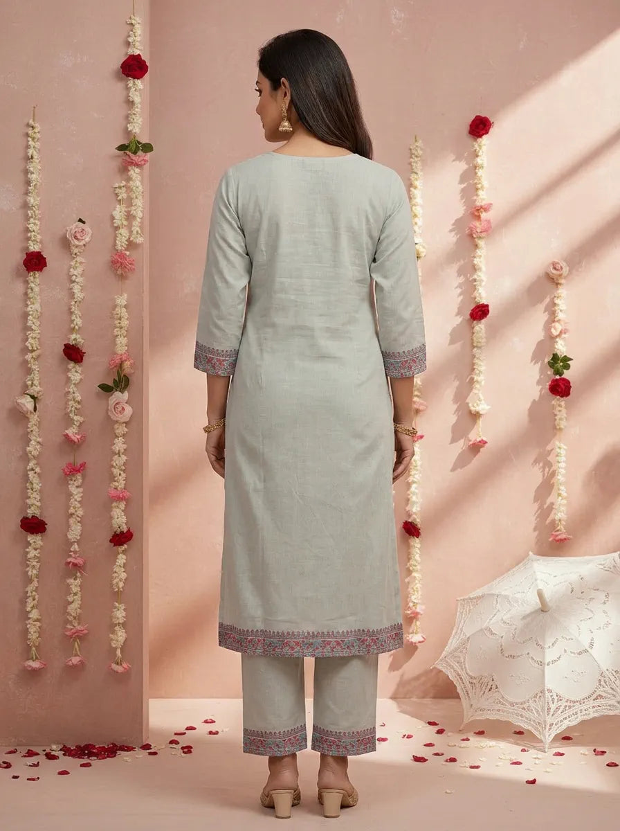 Kashmiri Embroidered Straight Kurta Set with Dupatta